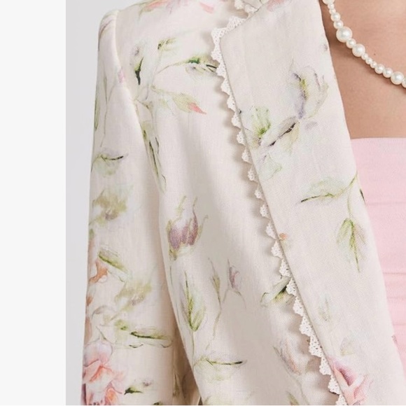 LoveShackFancy Ofra Linen Blazer Cream Burnt Orange Multi Floral Size Small NWT - Picture 6 of 15